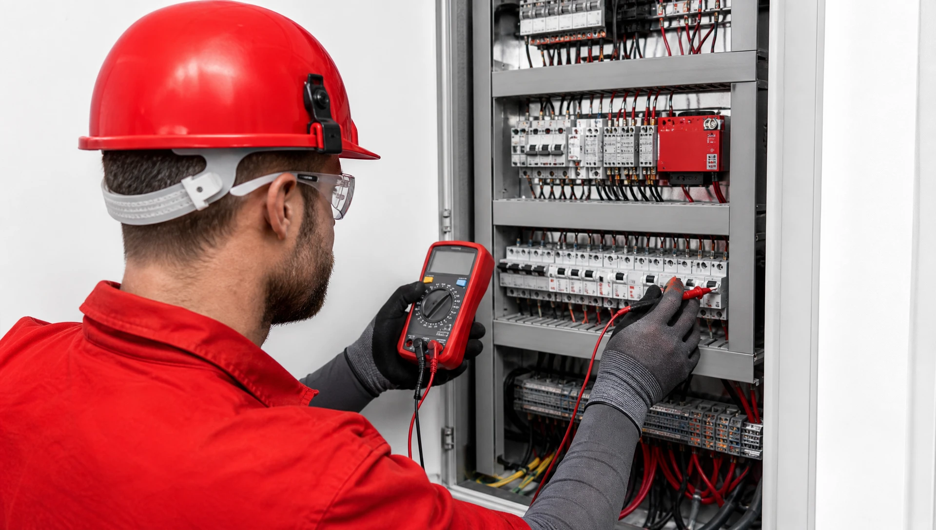 Intérieur résidentiel, mains d'électricien installant des prises électriques murales